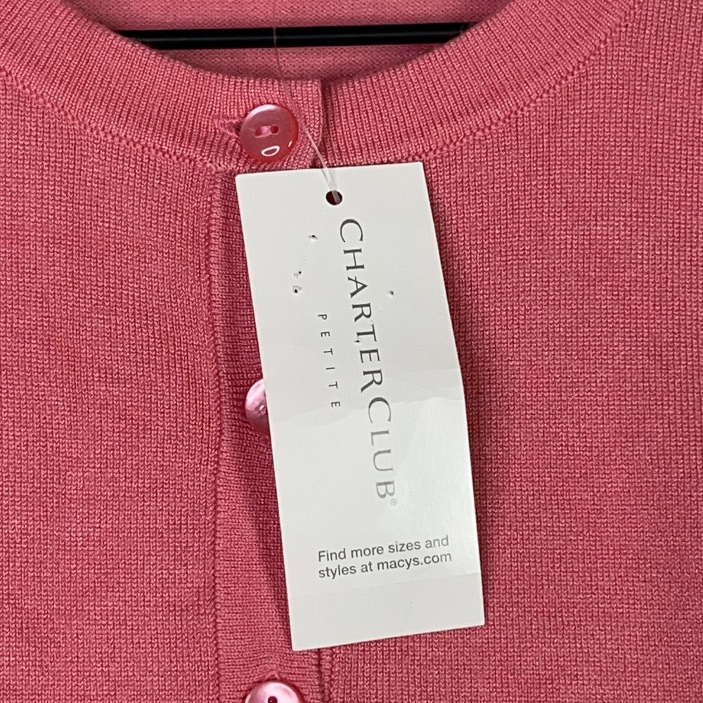 Charter Club Cardigan Preppy Coquette Soft Girl Coral Pink Crewneck Petite Small - Picture 4 of 7
